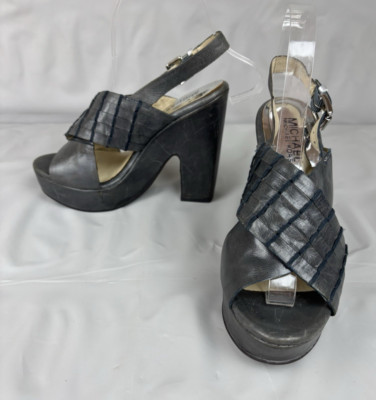 MMK Michael Kors Leather Slingback Platform Sandals Women's 5.5M Blue Grey