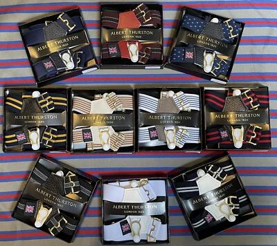 Albert Thurston Socken Hosenträger/Strumpfhalter Made in England Streifen und Unis