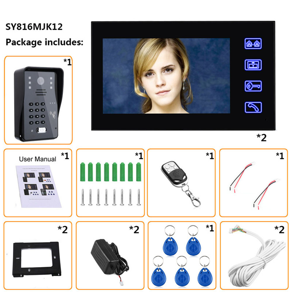 7 inch 2 Monitors Video Door Phone Intercom RFID Password IR-CUT 1000TVL camera