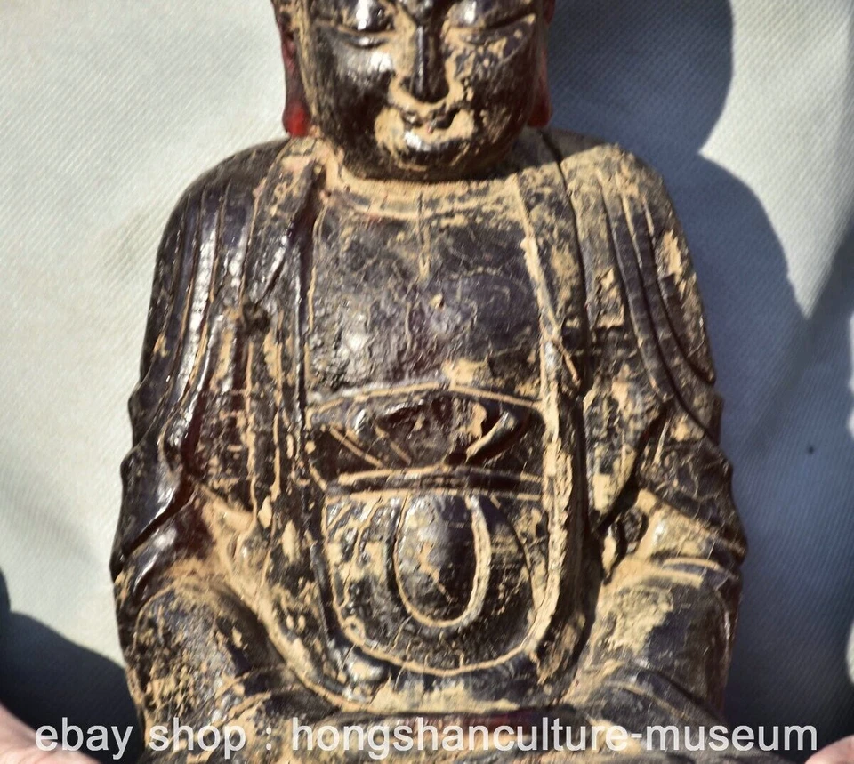 9.6" Rare Chinese Red Amber Carving Feng Shui Shakyamuni Amitabha Buddha Statue - Image 3 of 4