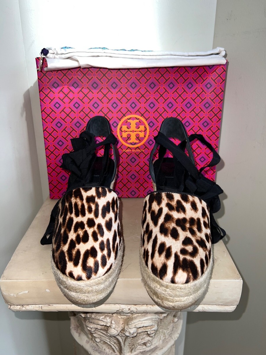 Women's NIB TORY BURCH Leopard/Black Elisa Wedge Espadrille Size - Main Image
