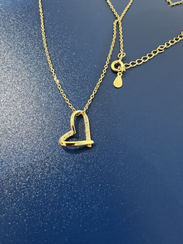Zirconia Heart Pendant & Necklace Collar 24K Gold Plaided San Valentin Gift - Picture 6 of 12