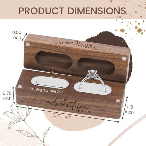 Engraved Flip Wooden 2 Ring box for wedding -Rustic Vintage Solid Wood rectan... - Picture 5 of 6