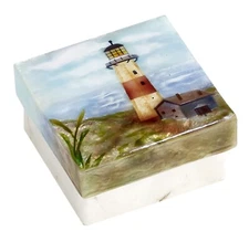 Lighthouse capiz trinket box nautical decor 3x3"