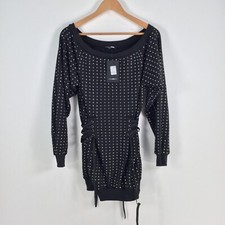 NEW Fashion Nova womens jumper mini dress size S black beaded long sleeve 037553