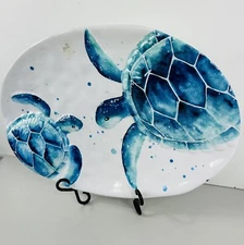 Sigrid Olsen Home Melamine Serving Platter Sea Turtles Aqua Blue Ocean 17" Oval