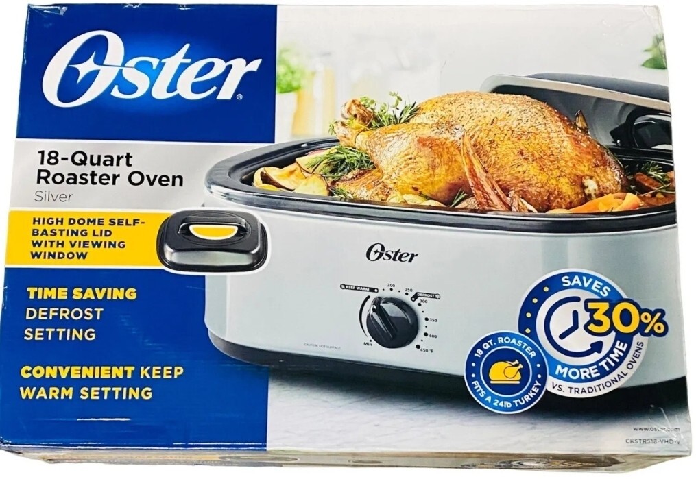 Oster 18 Quart Silver 24 LB Turkey Roaster Oven High Dome and Self