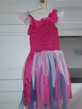 George różowa, niebiesko-biała sukienka z efektem płomienia. Wiek 7 - 8 lat