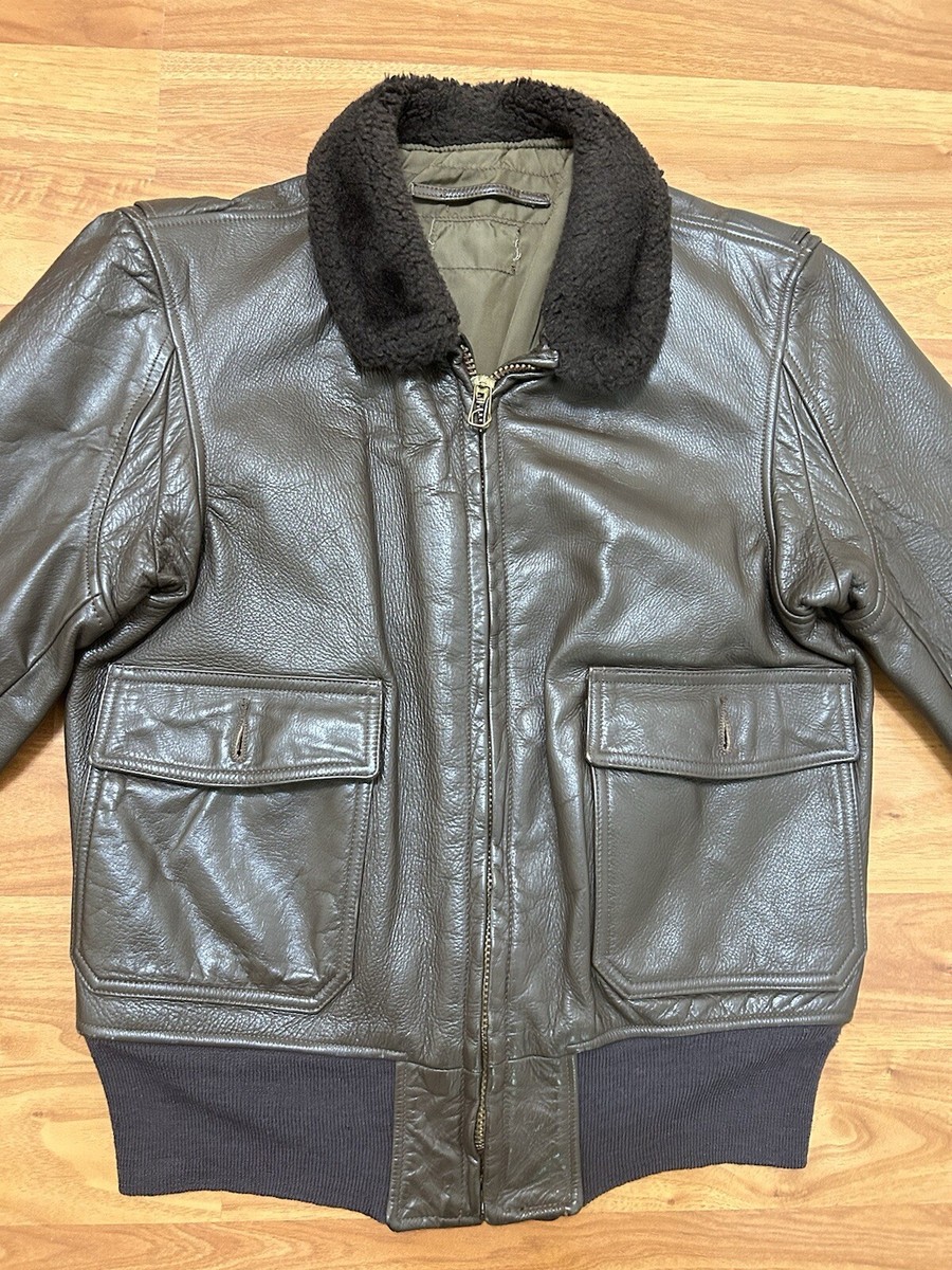 Vintage 1970's USN US Navy G-1 Flight Jacket Bomber Leather