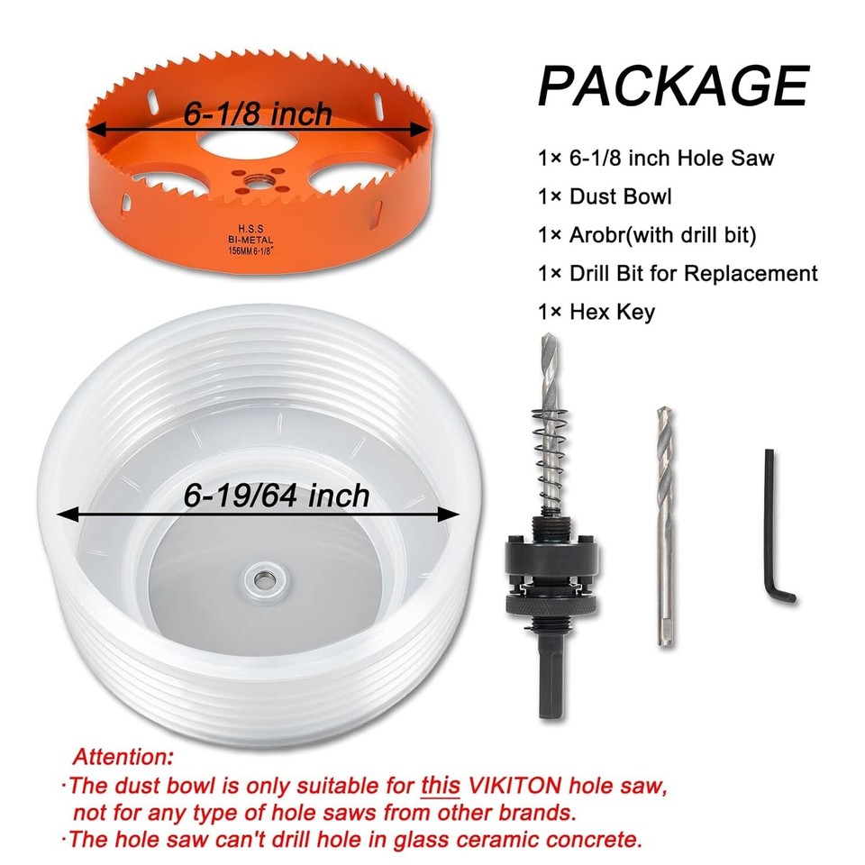61/8 Hole Saw for Recessed Lights Can Lights, 6 1/8 Hole Saw Dust Bowl