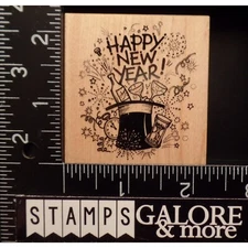 PSX Rubber Stamps F-506 HAPPY NEW YEAR TOP HAT CHAMPAIGN FIREWORKS #105