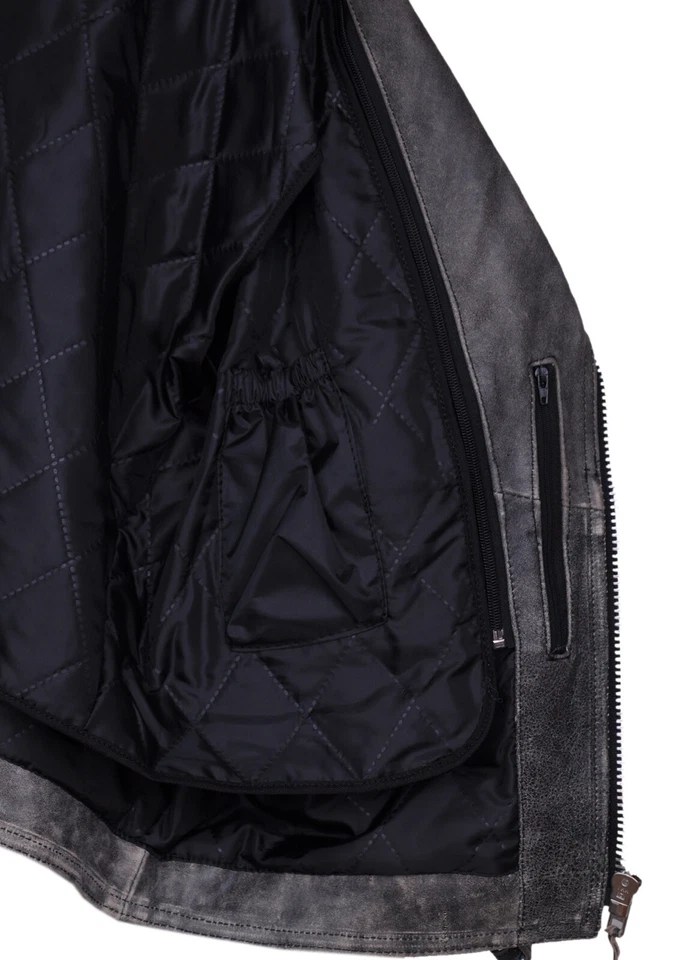 Mens Distressed Leather Marlon Brando Belted Biker Motorcycle Armoured Jacket - Image 4 of 4