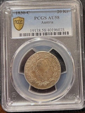 Austria 20 Kreuzer 1830 C PCGS AU 58  Silver Prague Mint Toning