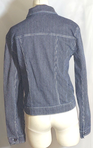 Norma Kamali Engineer Stripe Jean Jacket Zip Front Womens Size L - Picture 2 of 2