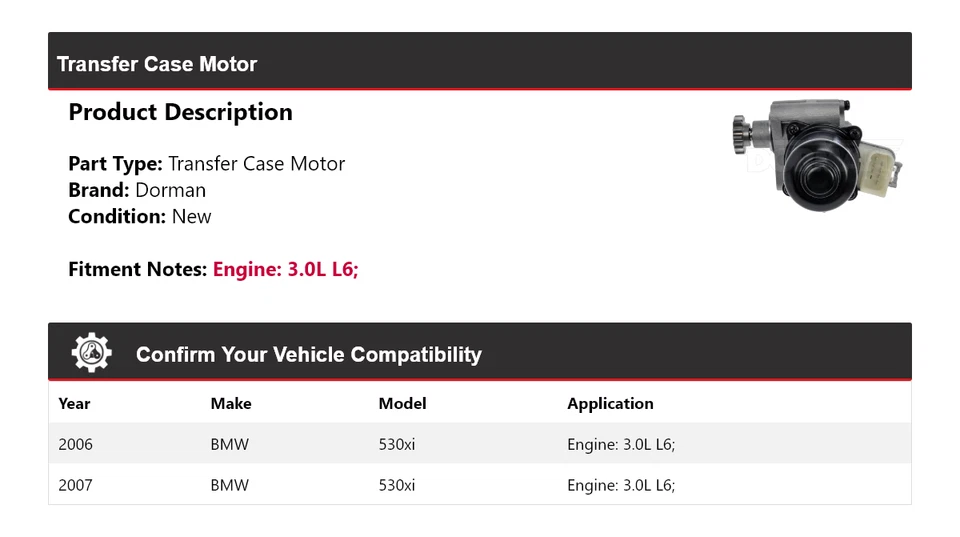 Motor de caja de transferencia Dorman L6 3,0 L para BMW 530xi 2006-2007 Foto 2 de 4