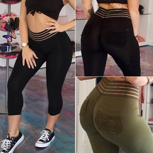 Womens-Capri-YOGA-Workout-Pockets-Running-Gym-Sport-Pants-Leggings-Fitness-Black