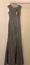 stunning silver metalic backless coast prom dress size 10 ball gown