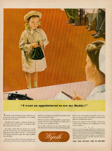 1944 Doctor Nurse Hospital Wyeth 1940s Vintage Print Ad Wartime Appointments - Picture 1 of 9