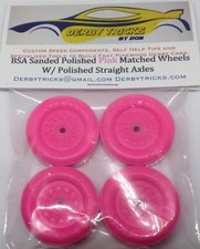 Pinewood Derby Pink Black light Lightly Lathed  polished Speed Wheels  Axles
