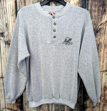 Vintage Mickey Inc Walt Disney World 1971 Fleece Henley Shirt Gray Long Sleeve