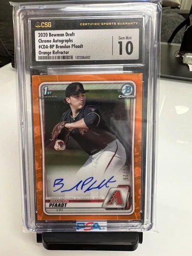 2020 1st Bowman Draft Brandon Pfaadt True Orange Auto /25 CSG GEM 10 NLCS Game 7