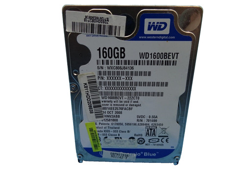 160 GB SATA WD WD1600BPVT - 22ZCTO S/N: WXC808J84136 2,5 ZOLL #NFP927