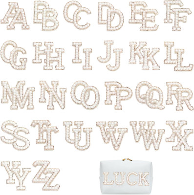 52 Pcs Pearl Letter Patches, Self Adhesive A-Z Glitter Alphabet Patches Large Le