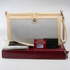 Vintage GLOMESH "frogmouth" opening bag / clutch - leather trim - with box - 80s
