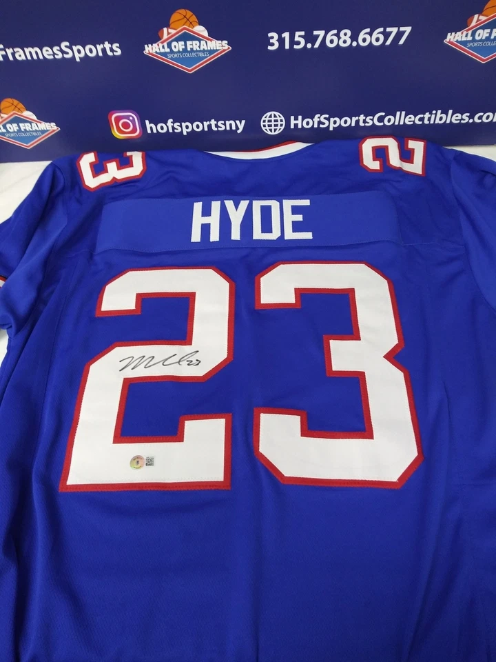 HALL OF FRAMES SPORTS COLLECTIBLES MICAH HYDE SIGNED BILLS CUSTOM BLUE JERSEY - JSA COA