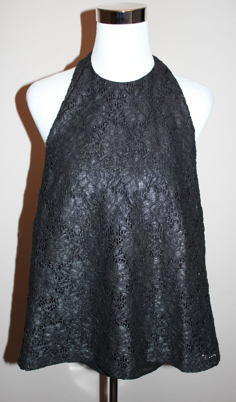 $218 NWT Intermix Exclusive Sleeveless Dark Gray Cotton Lace Halter Top sz P