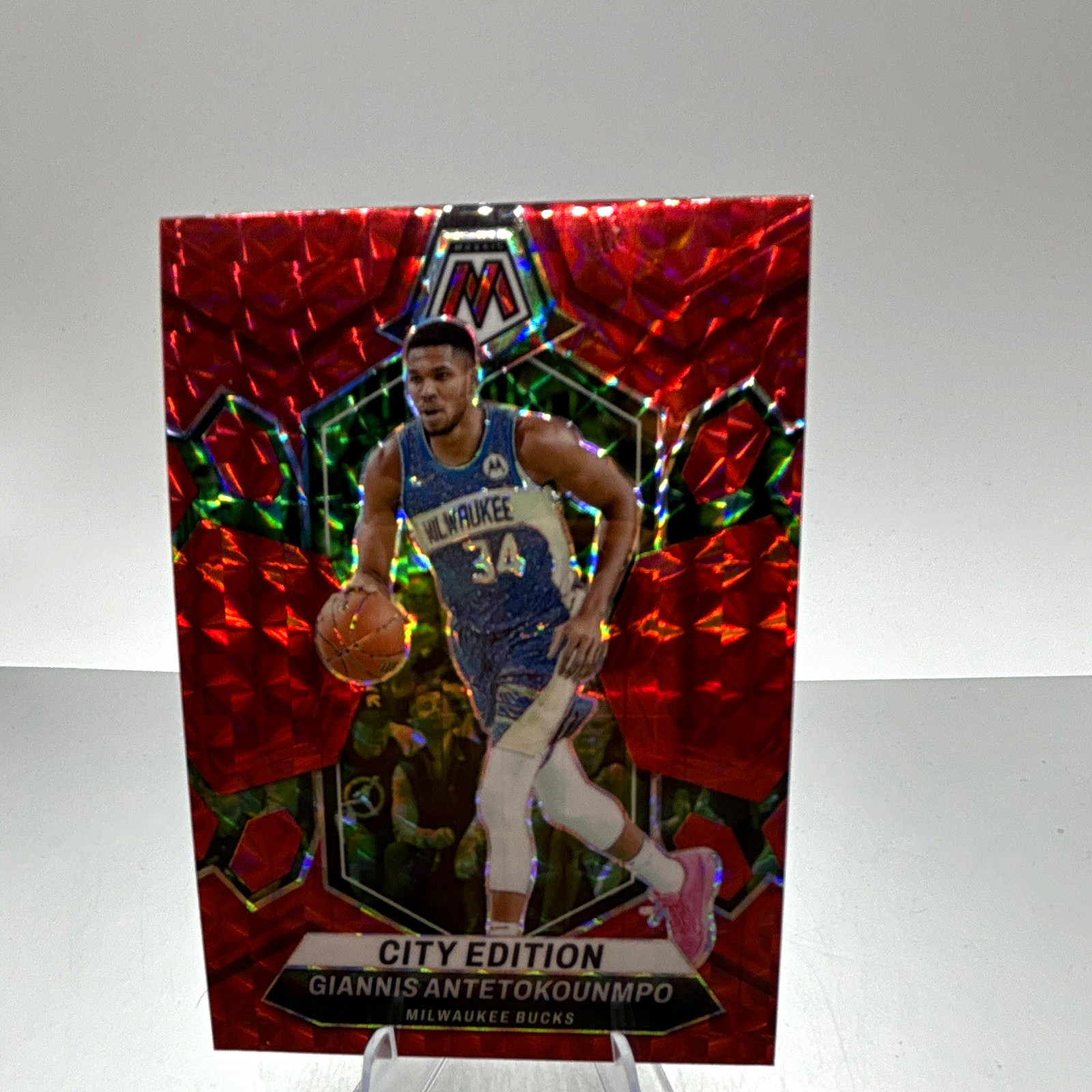 Panini Prizm 2023-24 Giannis Antetokounmpo RED Bucks City Edition Mosaic #279