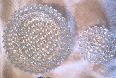 FENTON Pointed Hobnail-1 MASTER&1 Salt Dip Cellar-Hobnail Base-GLASS-2PCS-EAPG?
