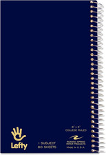 Lefty Spiral Journal, College Ruled Small Left Handed Notebook, 8" x 5", 80 Shee