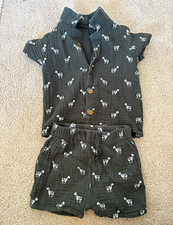 Tu 2pc Baby Outfit Set 9-12M Grey Zebra Muslin Shirt & Shorts Drawstring