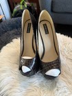 Sophia & Lee Women’s Black Croc Embossed Peep Toe Platform Wedge Pumps 8.5 — photo 2