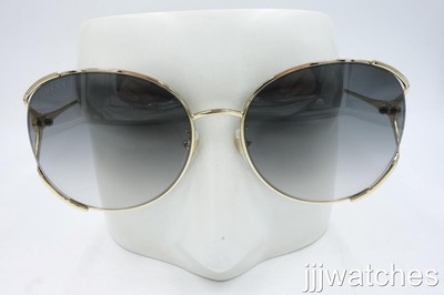 New Gucci Women Round Gold Metal Gradient Oversized Sunglasses GG0650SK 001 $505