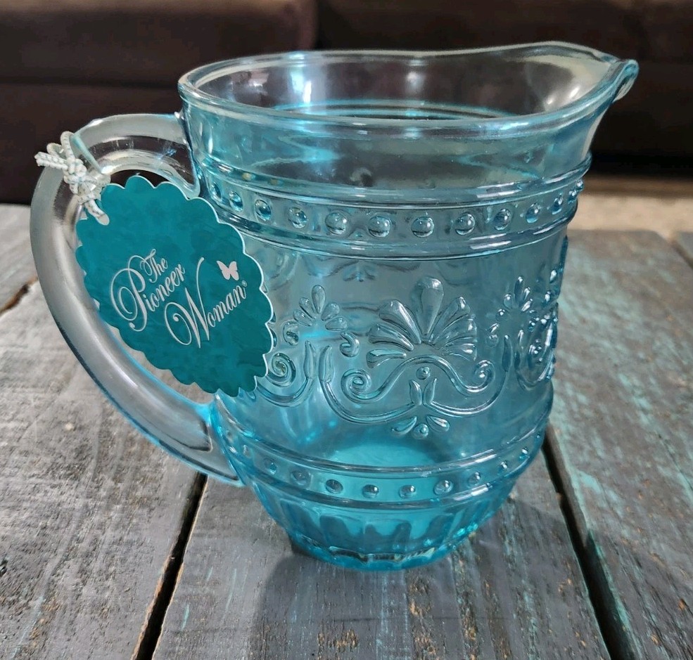 New The Pioneer Woman Cassie Teal Embossed Pitcher Special Edition