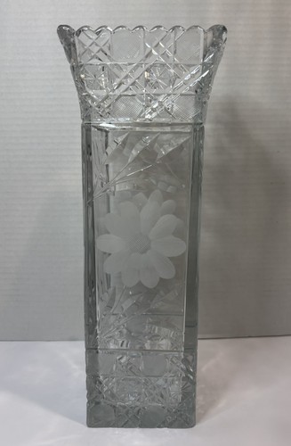 1918 Antique Square Glass Vase Floral Mckee #410 Innovation Pressed Cut 12” Tall - Bild 3 von 11
