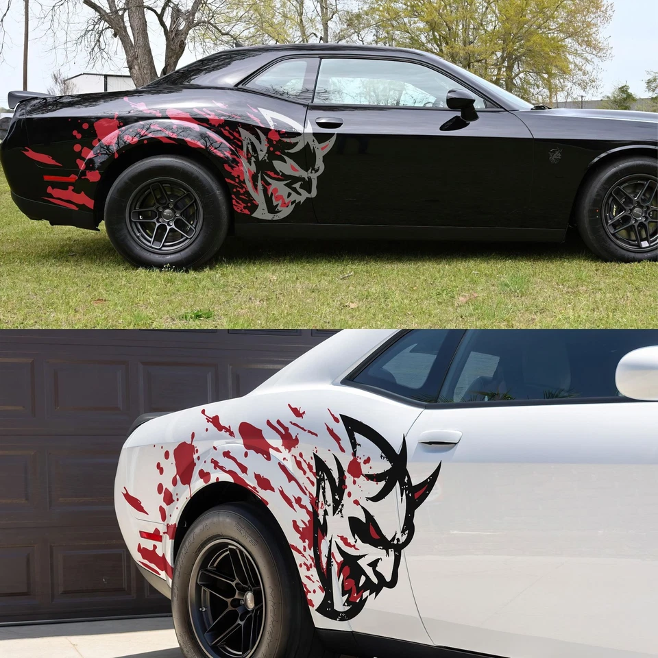 Demon Decal Sticker for Challenger SRT. Blood Splatter Car Decal. #6994 - Image 2 of 4