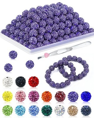 120PCS FIVEIZERO Rhinestone Beads for Jewelry Making, 10mm 10mm, Purple 