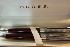 CROSS Revere Deep Red Lacquer  Polished Chrome Ballpoint NEW Pen  Pencil Set