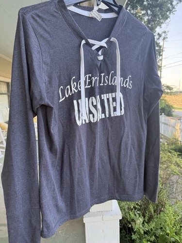 Lake Erie Islands “Unsalted” Womens Gray Pull Over Hoodie Lightweight XL Shirt