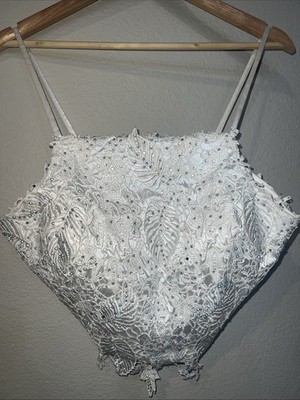 Dave & Johnny VTG Sequin Womens Halter Top Floral Embroidery Chic Romantic 11/12