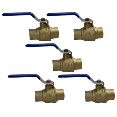 5 Pack XFITTING 1'' Sweat Ball Valve , 600 PSI - Water , Oil , Gas ( Lead Free ) 