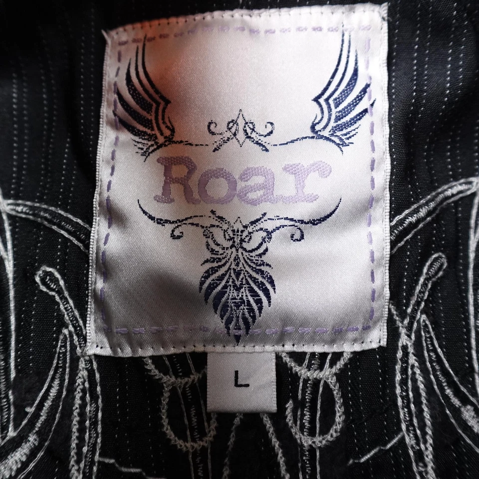 Camisa masculina rugido L preta bordada cruz ocidental botão para cima manga longa gótica Y2K - Imagem 4 de 4