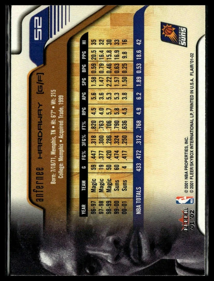 Anfernee Hardaway 2001-02 Flair #52 Phoenix Suns - Image 2 of 2