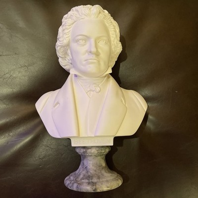 Vintage Alabaster Beethoven12.6'' Bust Signed by A. Giannelli Made in Italy
