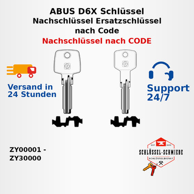 ABUS D6X Nachschlüssel, Ersatzschlüssel nach Code ZY00001 bis ZY30000
