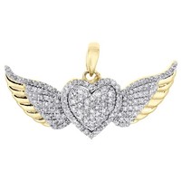 10K Gelbgold Damen Rund Diamant AnhäNger Herz Fancy Pave Charm 3/8 CT