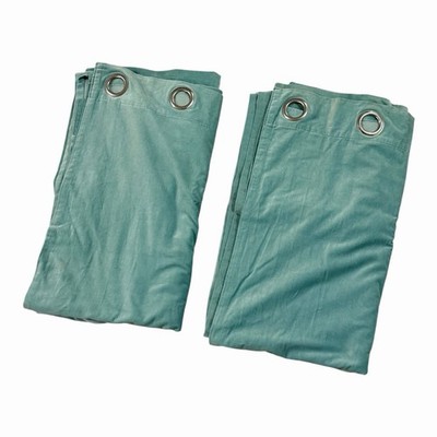HTF IKEA Sanela Velvet Curtains 2 Panels 100% Cotton Aqua  54x97 